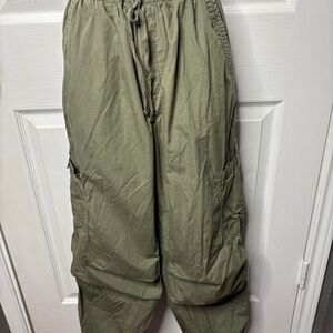 Kimberly C Medium Olive Green Cargo Pants Drawstring Utility Flap Pockets